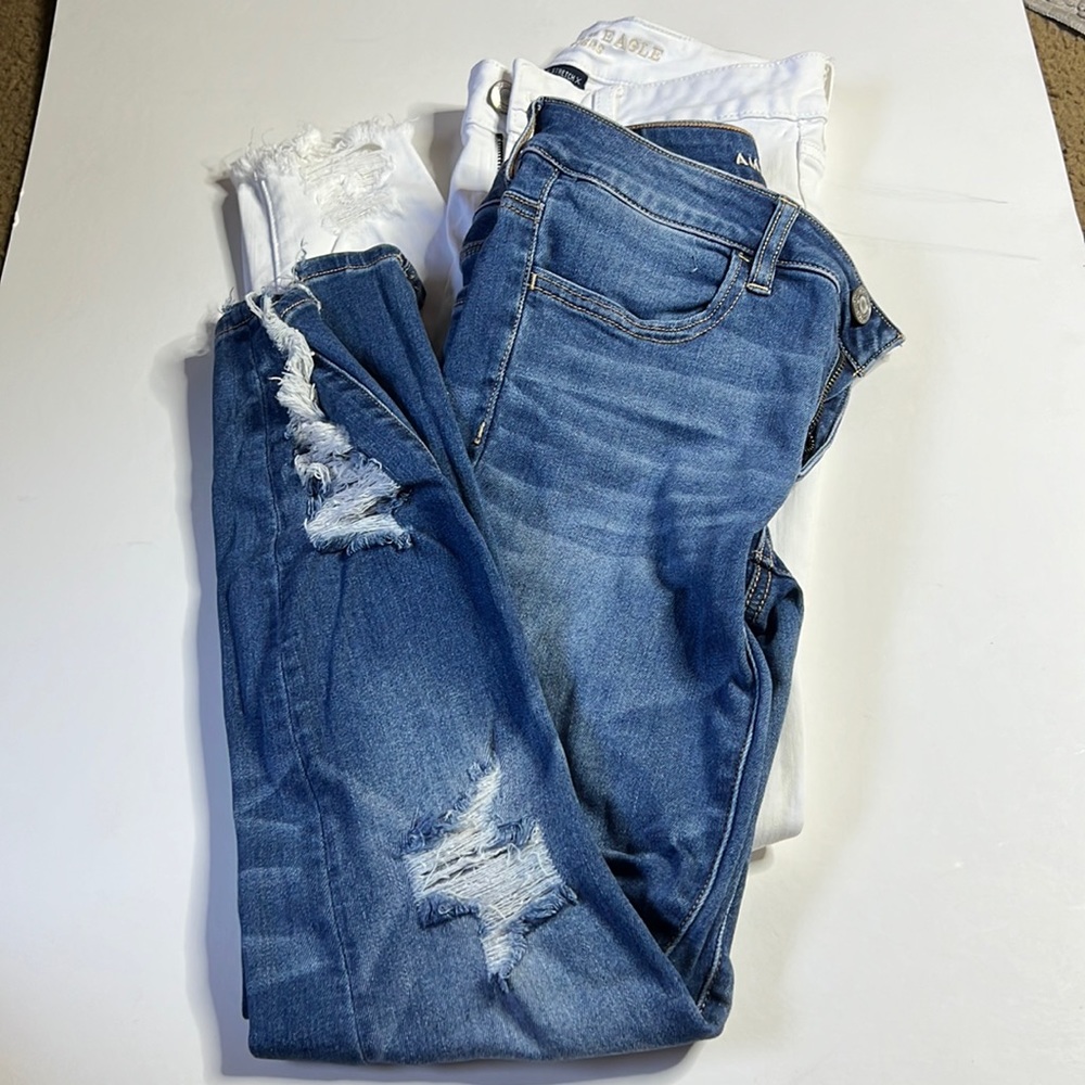 Blue and white jeans